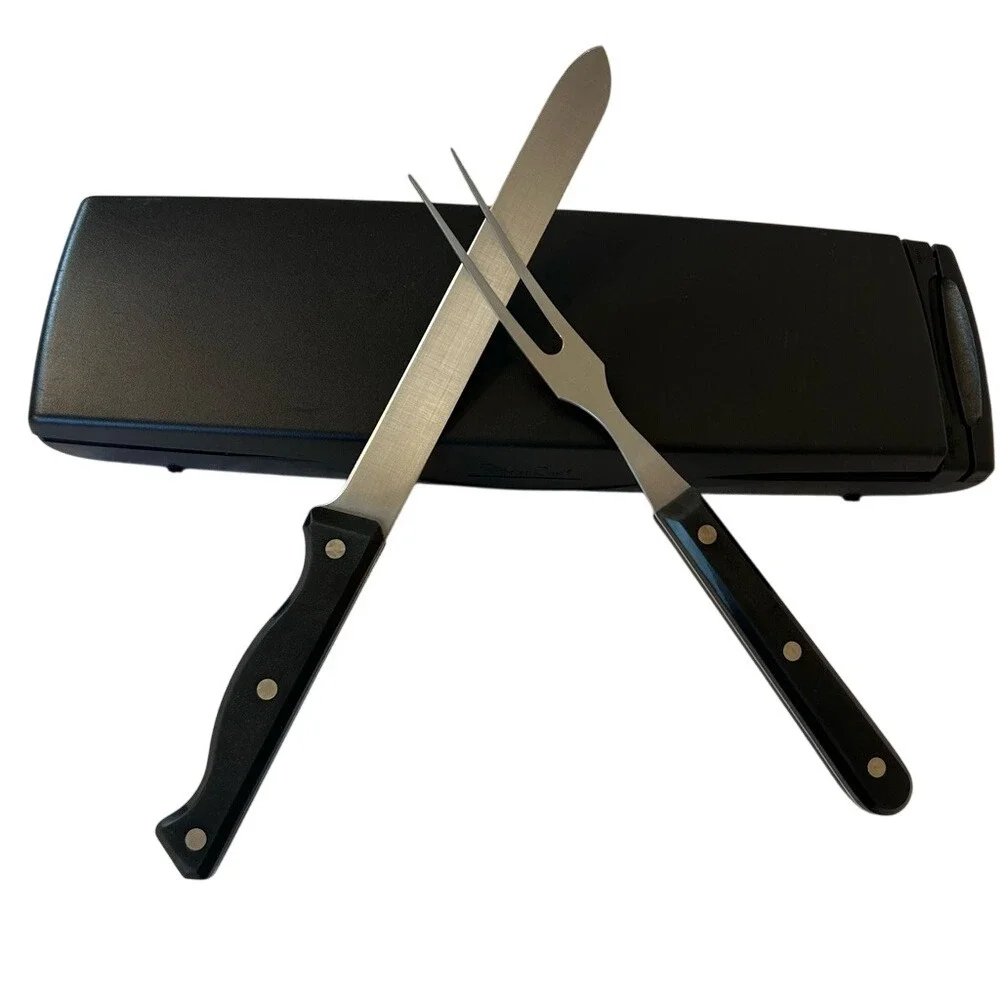 Pampered Chef Knife and Fork Carving Set with‎ Sharpener Equipped Case